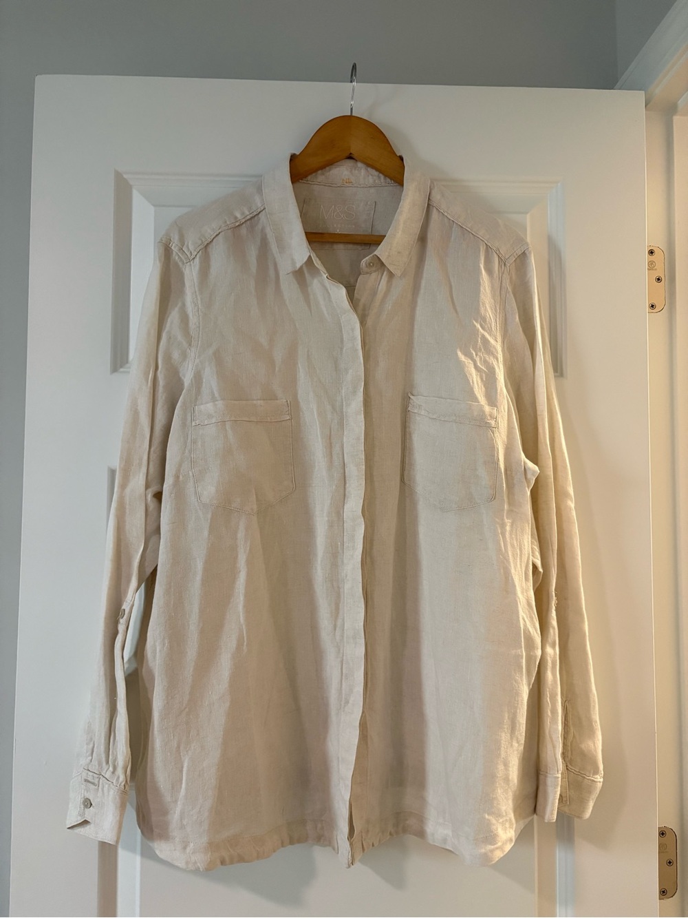 100% Linen Light Beige Button-Up Shirt Size 20 Cottagecore Coastal Minimalist